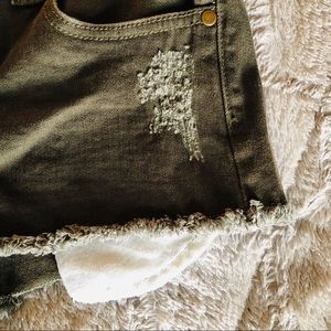 EUC Forever 21 Distressed Denim Shorts Olive Green